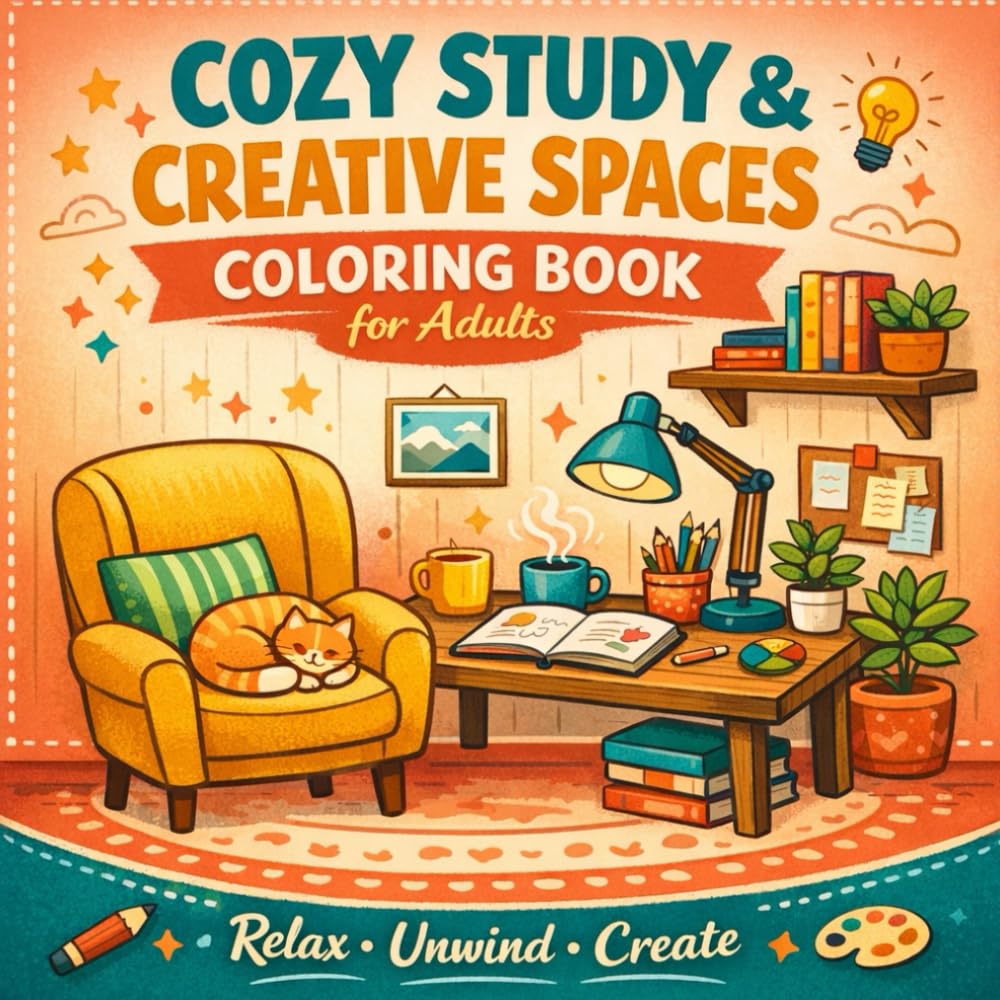 Cozy Study & Creative Spaces Coloring Book for Adults: Relax - Unwind - Create