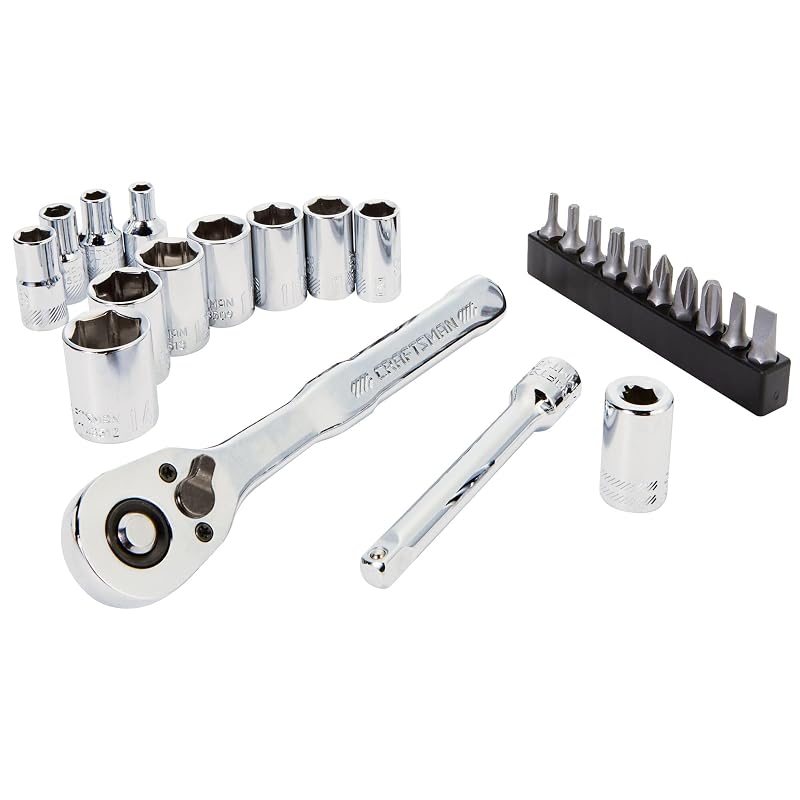Jogo de soquetes métricos CRAFTSMAN com catraca de 1/4 pol. (6,35 mm), 90 dentes e estojo VERSASTACK, 24 peças CMMT12110LZ