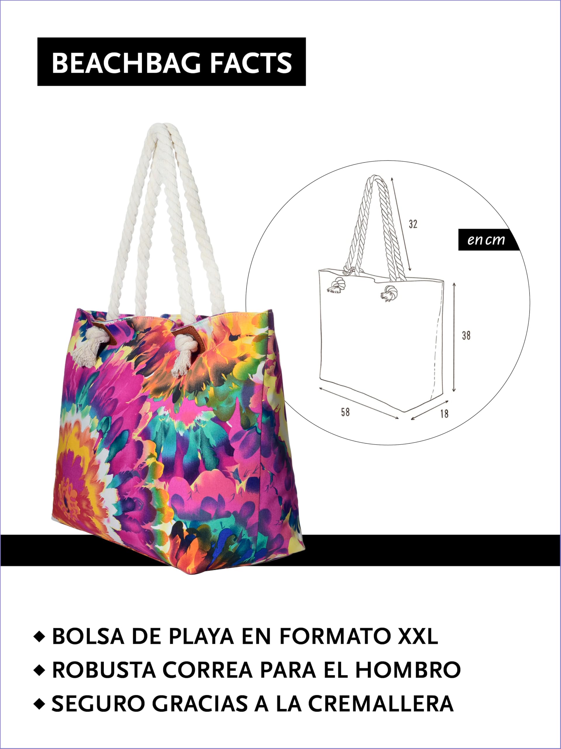 DonDon Bolsa de playa grande con cremallera 58 x 38 x 18 cm diseño marítimo shopper bolsa de hombro estilo de yate (yacht style)