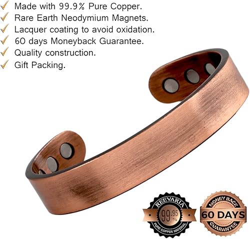 Miniatura 2 de Reevaria - Pulsera magnética pesada de cobre puro para hombres con 8 imanes 3500 gauss recuperación y alivio del dolor artritis golf y otros