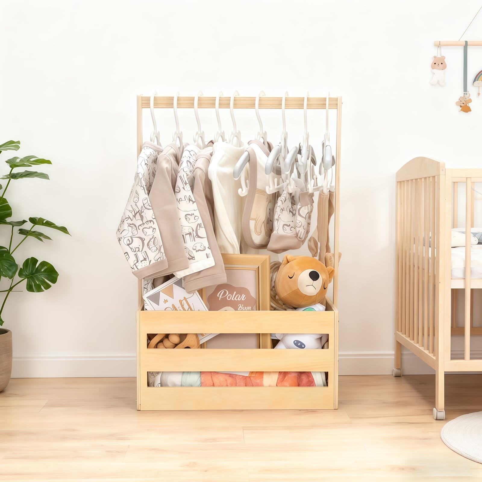 Boîte de rangement en bois pour fête prénatale - Armoire avec poignée - Cintres pour enfants - Boîte de rangement pratique pour bébé - Boîte de rangement en bambou - Multi-usages - Panier cadeau pour