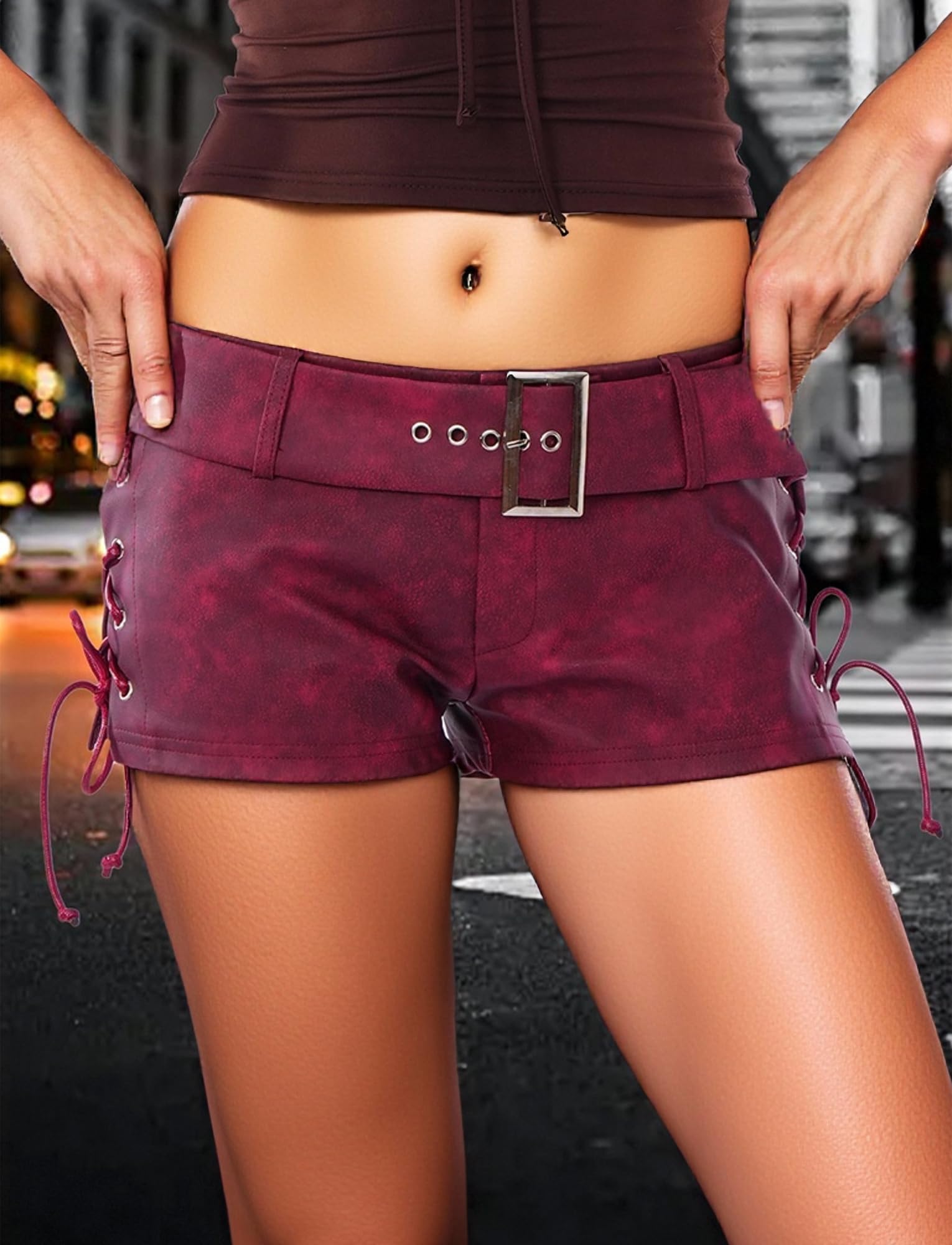 Donna Pantaloncini in Pelle Pantaloni Corti Ecopelle Vita Bassa Shorts Sexy Discoteca Hot Pants Eleganti Party S-XL
