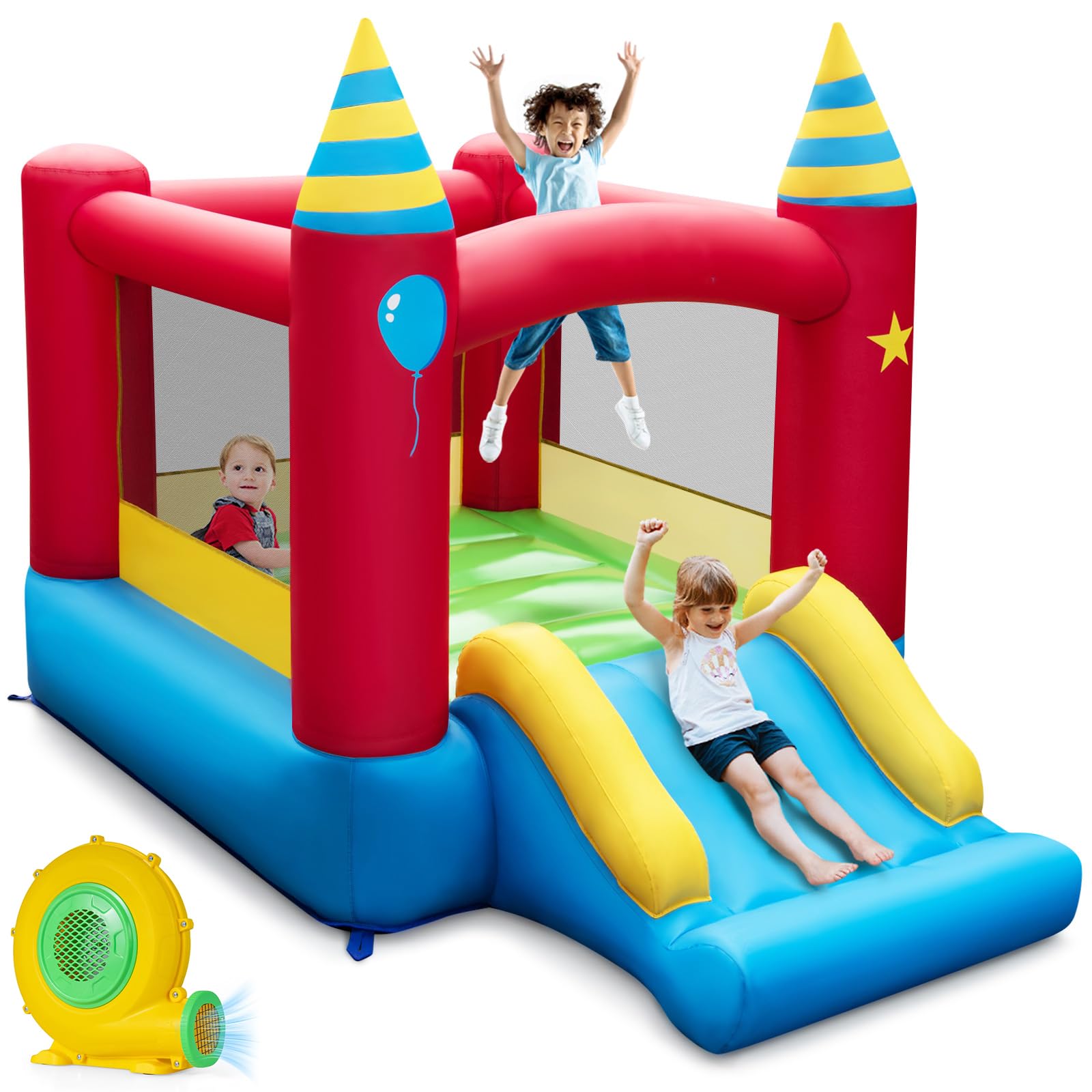 GOPLUS 2 en 1 Château Gonflable Exterieur avec Souffleur 480W pour Enfants