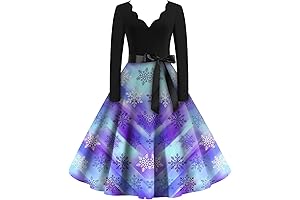 UOFOCO Women's Long Sleeve V Neck Pleated Plus Size Christmas Tree Dress