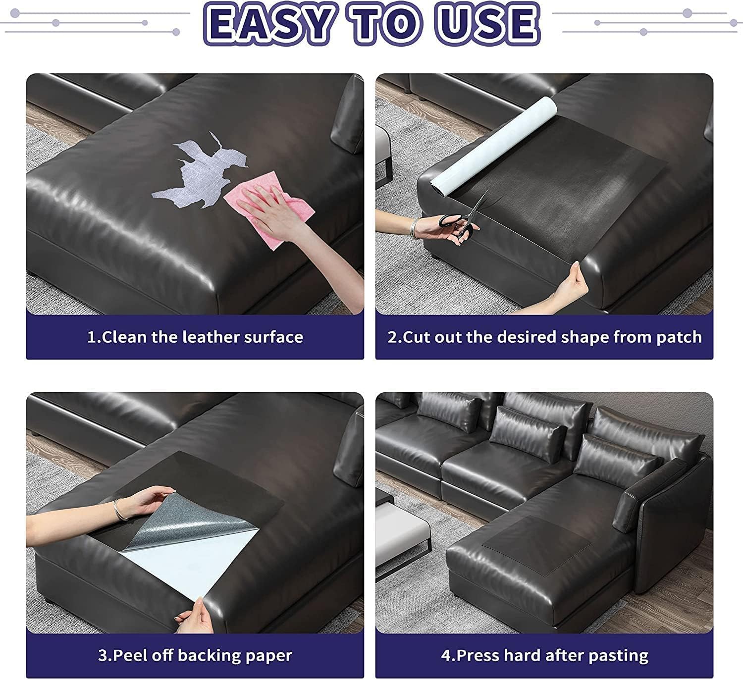 KINJORU Black Leather Repair Patch – 30x60cm Self-Adhesive Waterproof Sheet for Sofa, Car Seat, Furniture, Bags, Jackets – Durable Vinyl Leather Repair Tape for Couches & Upholstery 1