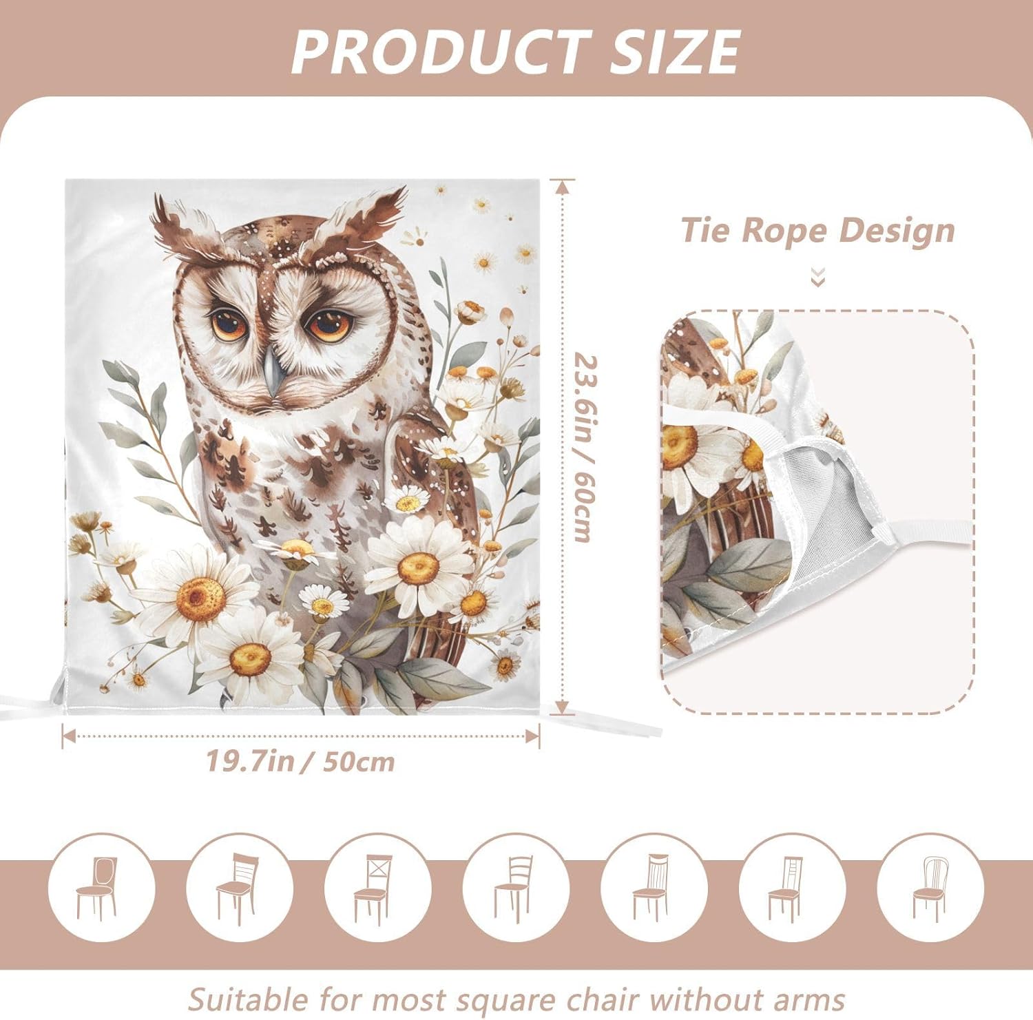 ALAZA Boho Owl and Daisy Flowers Chair Back Cover Set of 6, Washable Reusable Removable Chair Slipcovers Decorative Chair Cover for Home Kitchen Wedding Party