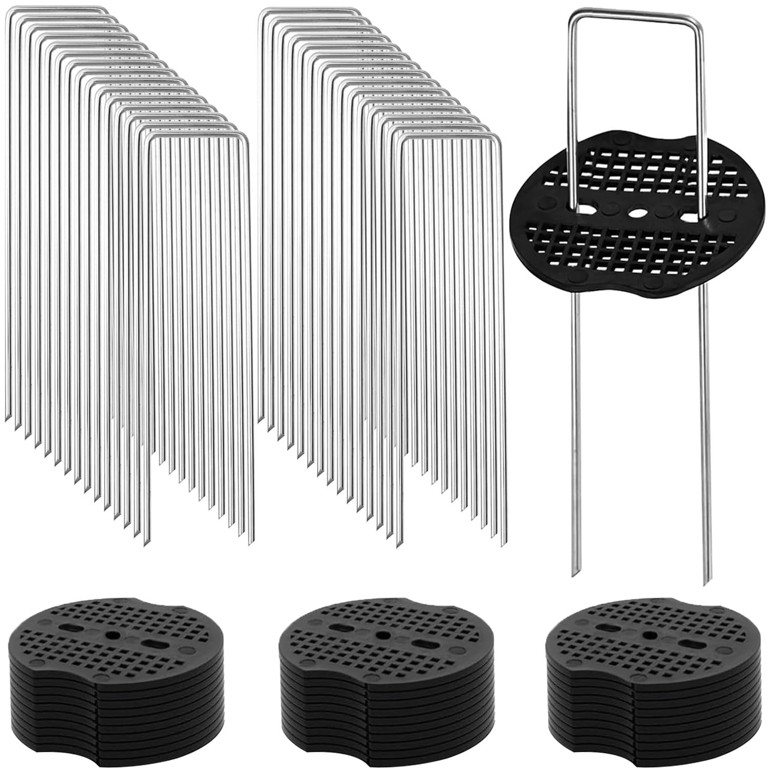 Wopanxye 30 Pack U Shaped Ground Stakes, 150 mm x 40 mm Silver Garden Pegs