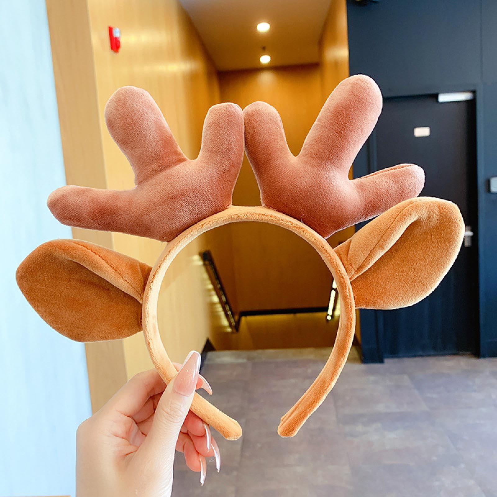 ANUTEKChristmas Ornaments, Cute Girly Festive Tiara, Lamb Hair Band, Christmas Tiara Headband Bigbrown Ear Straps