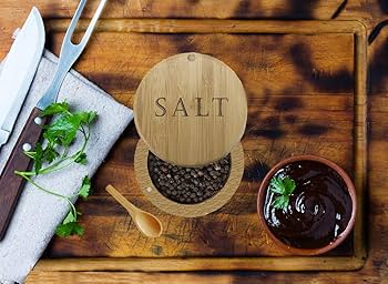 Amazon.co.jp: VICUKIE ソルトセラー、竹製ソルトボックス、スプーン