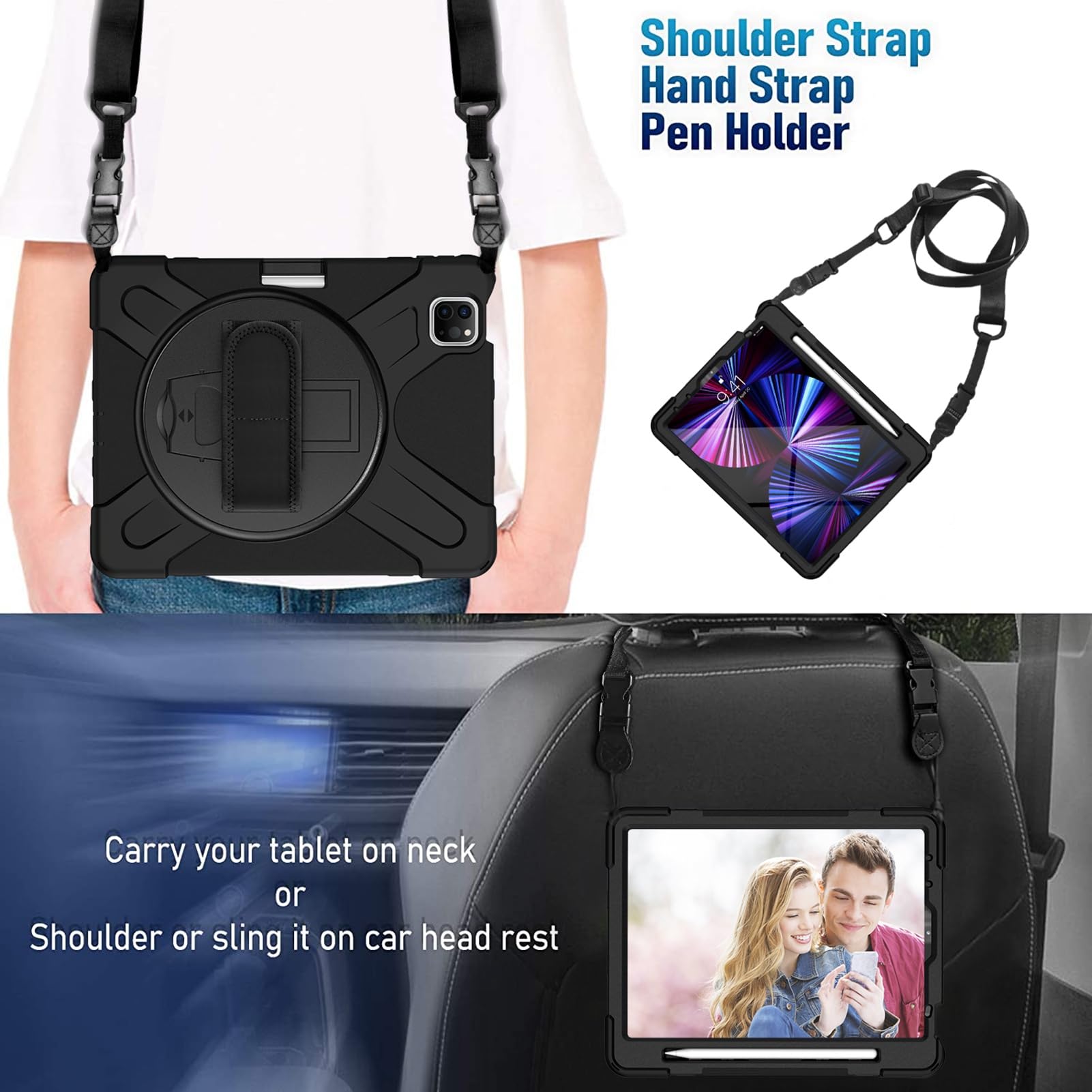 Yunseity Caso Protector de Tableta, Posición Sensible del Orificio para Elegantes Accesorios de Tableta de Cubierta Universal de (Black)