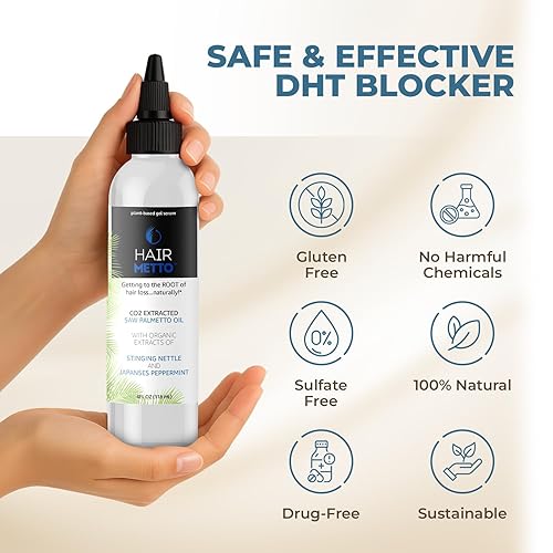 Miniatura 4 de HAIRMETTO® Suero bloqueador tópico DHT para la pérdida del cabello, regeneración del cabello con aceite de palma enana, aceite de ortiga picante,