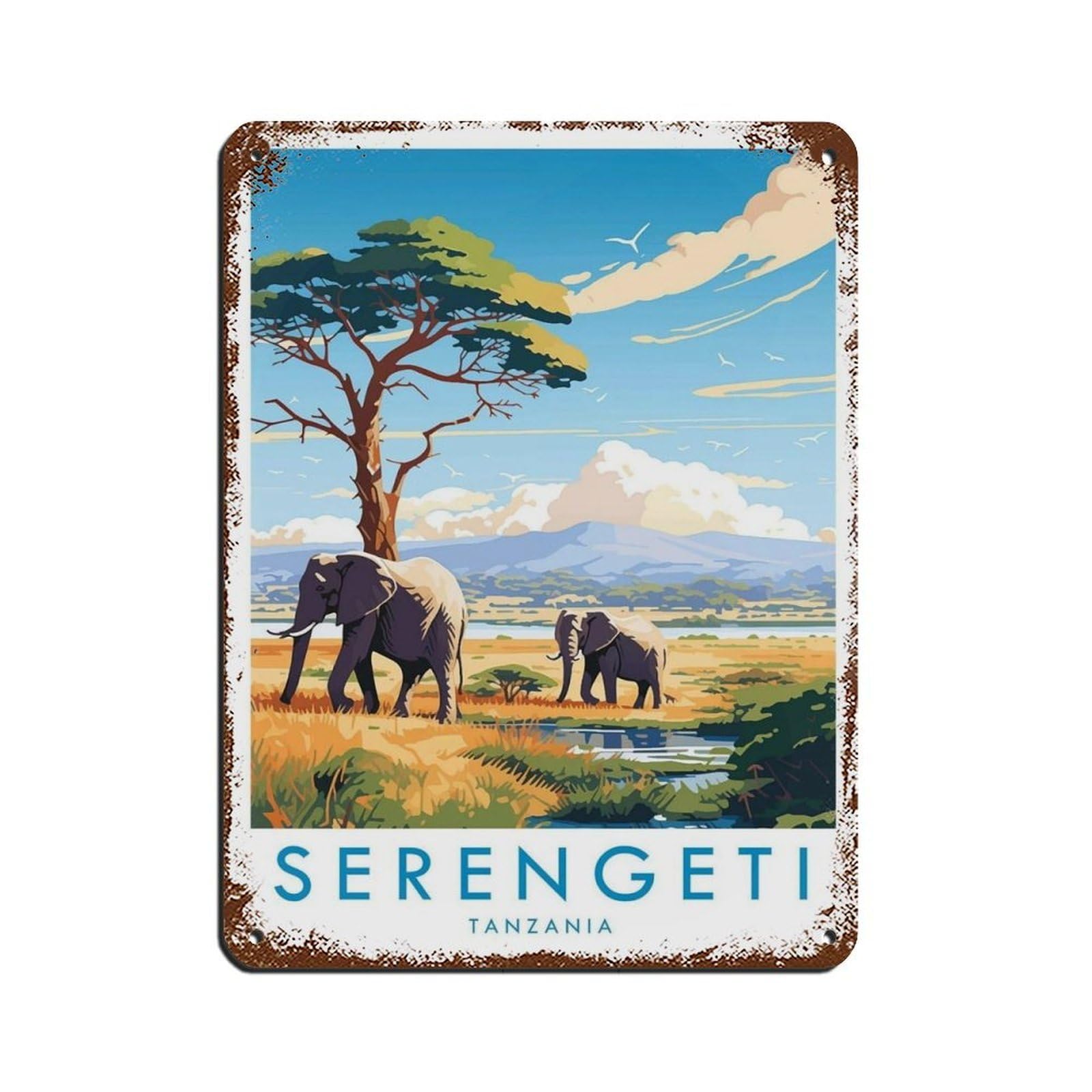 Serengeti Travel Poster, Tanzania Retro Poster Metal Tin Sign Chic Art Retro Iron Painting Bar People Cave Cafe Family Garage Poster Wall Decoration 12x16inch(30x40cm)