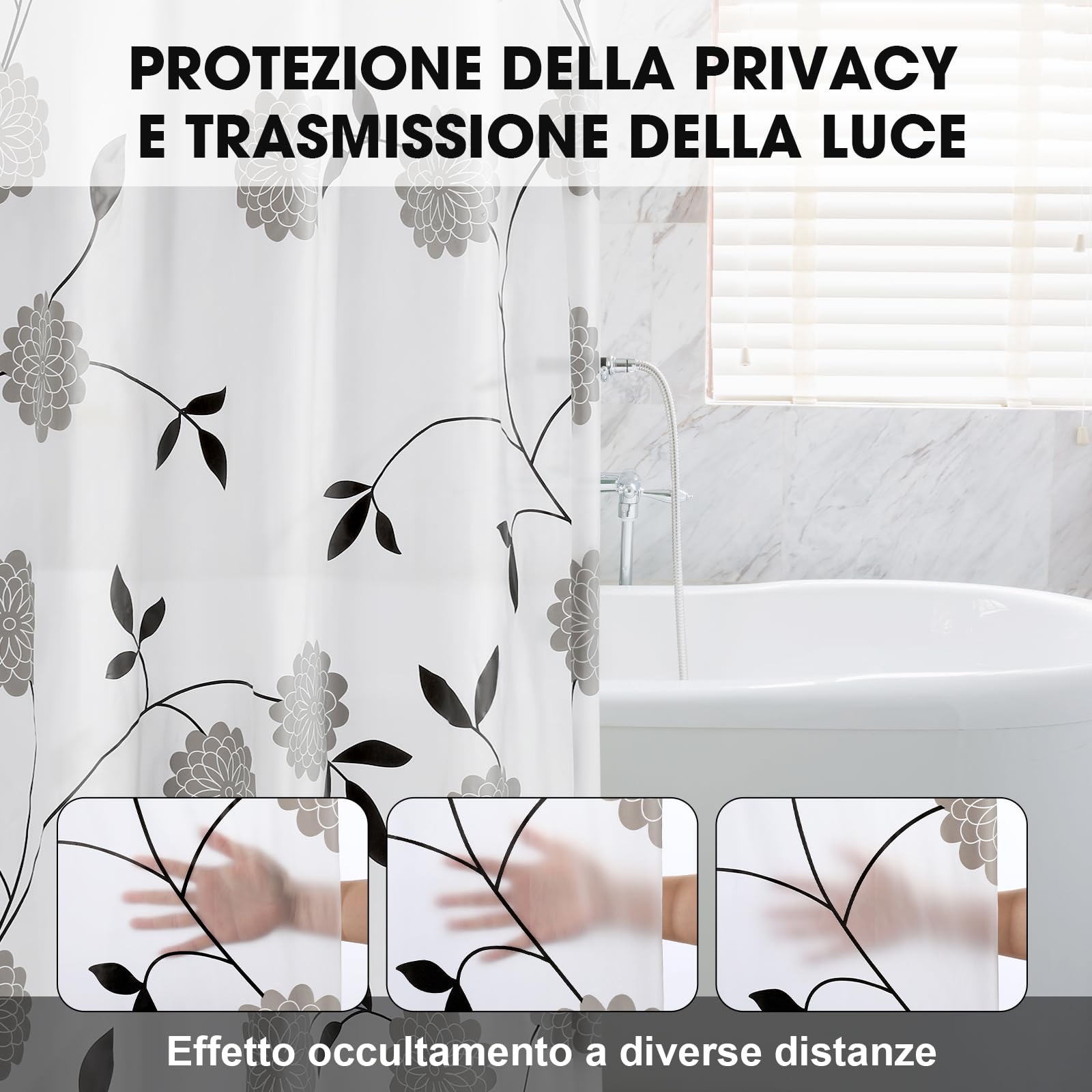 Tenda Da Doccia Antimuffa Floreale - PEVA Impermeabile, 200x240cm - Asciugatura Rapida Per Ambienti Umidi - Foto 11
