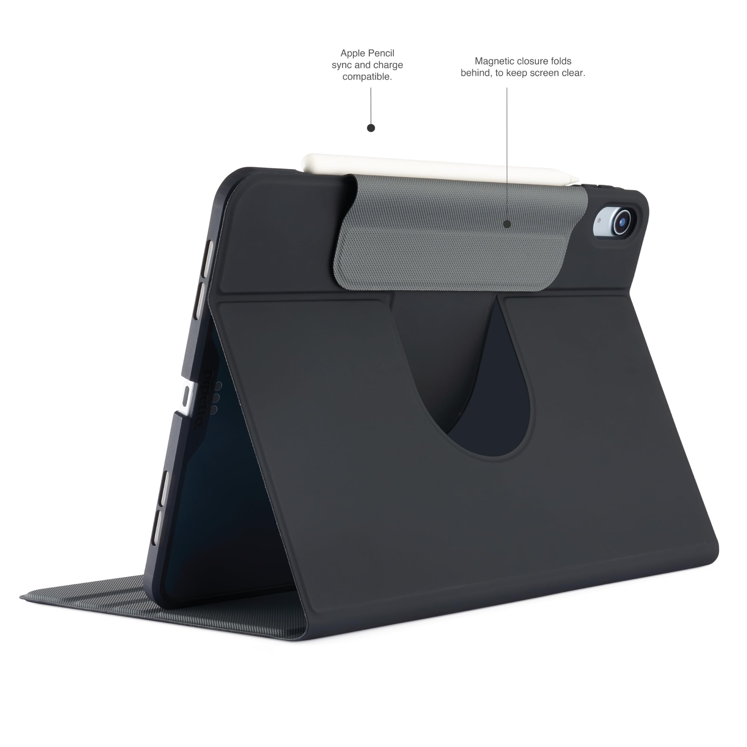 PIPETTO Origami No5 - Custodia a libro rotante per iPad Air 11 (M4/M3/M2) / iPad Air 10.9 (2022/2020), custodia con portapenne, supporto verticale/orizzontale, funzione sleep/wake automatica, nero