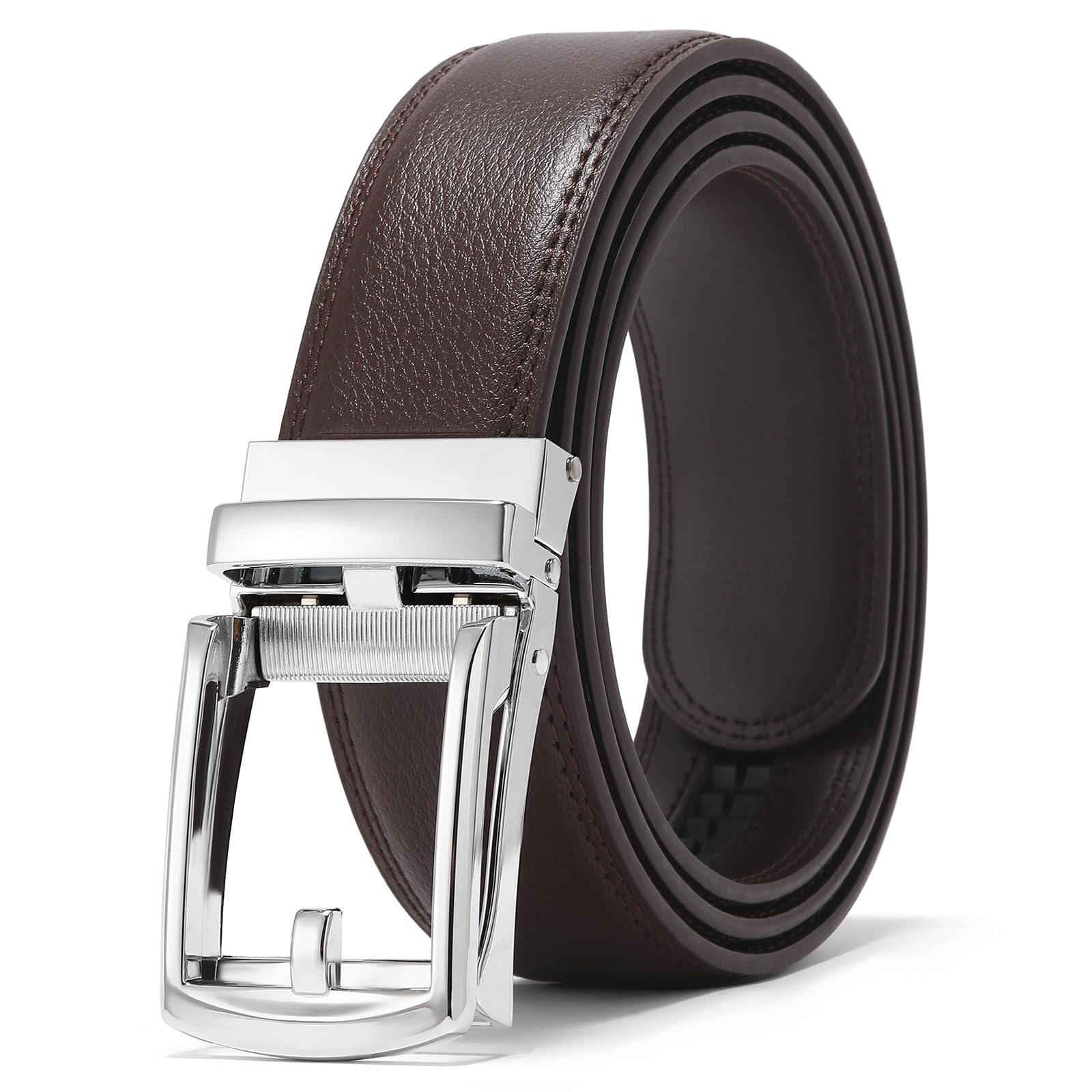 GAEKEAO Ratchet Belt for Men， Mens Dress Belt 1 3/8" Leather Automatic Adjustable Click Buckle Belts