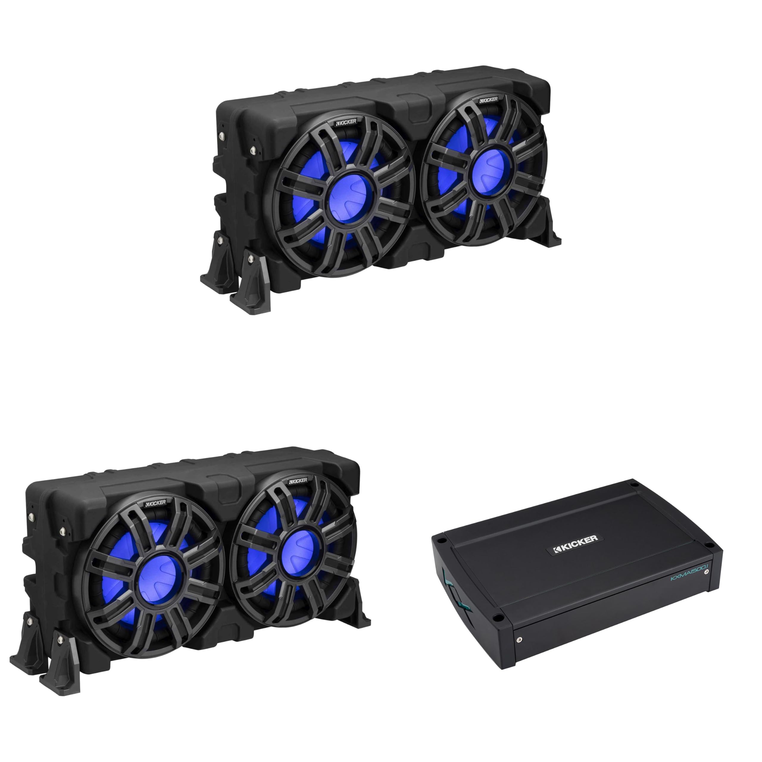 Kicker (2) 51MWLE104 - MWE 10-Inch Loaded Premium Marine Sub Encl w/Passive Radiator 4ohm & 51KXMA15001 Marine Amp Bundle