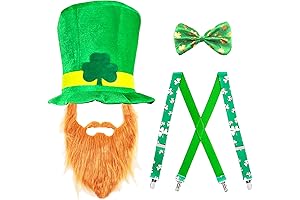 Eye-Catching St. Patrick's Day Costume Accessories Featuring Velvet Top Hat, Faux Beard,...