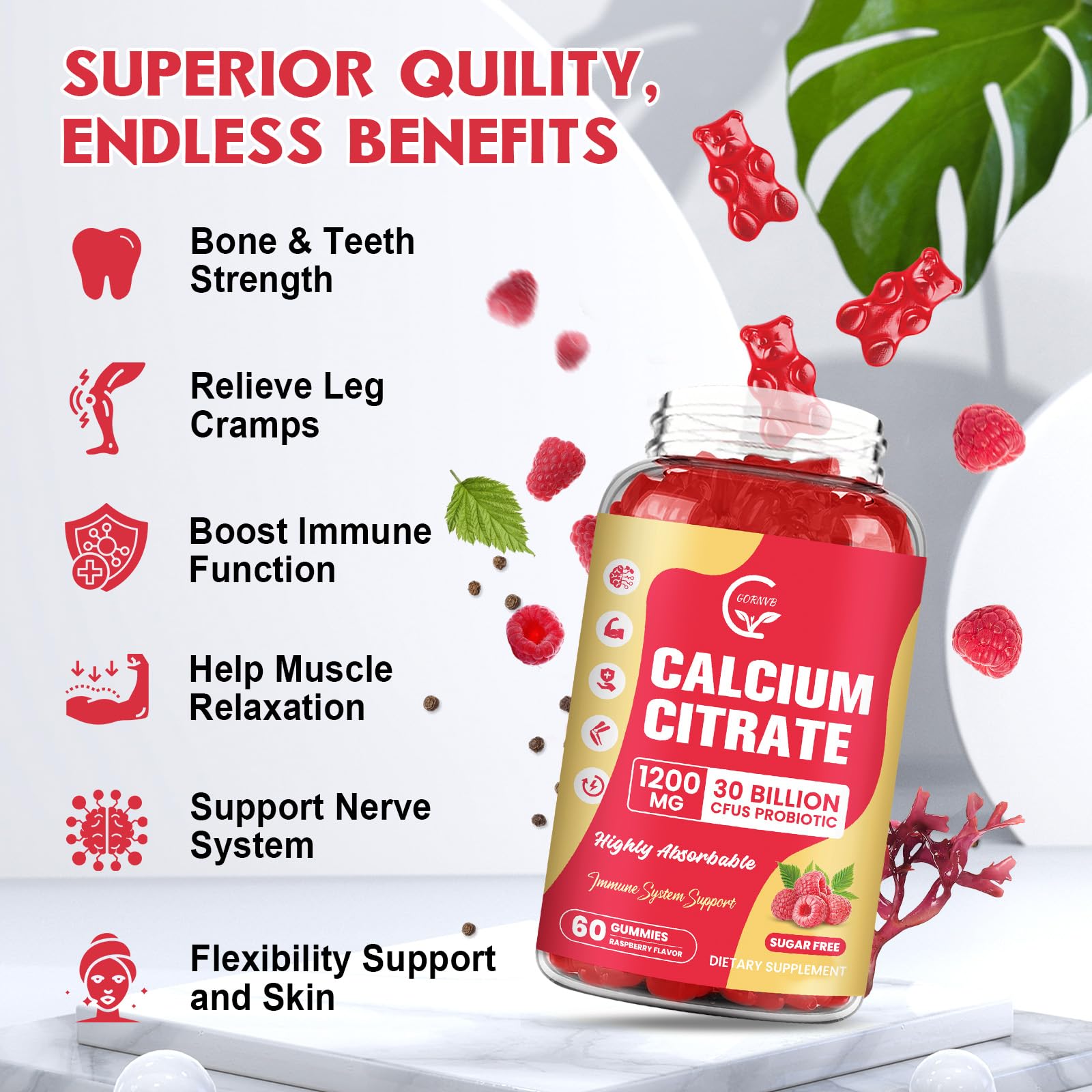 (2 Pack) Sugar Free Calcium Citrate Gummies 1200 mg with Vitamin d3, K2, Magnesium, Zinc for Bone, Muscle & Immune Support, High Absorption Calcium Supplement for Women, Raspberry Flavor, 60 Chews — Amazon image 6