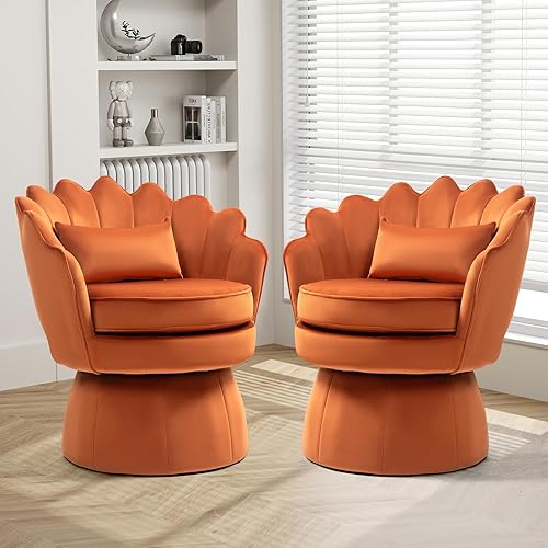 Miniatura 7 de Silla giratoria de 360, silla de barril de terciopelo moderna de mediados de siglo, cómoda silla con brazo en forma de concha con almohada lumbar