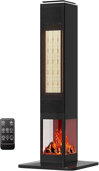 MEPTY 1500W Space Heater with 3D Flame Effect, 32" Electric Space Heater for Large Room with Remote & Thermostat, 4 Modes Tower Heater for Bedroom Office, 24H Timer, 70°Oscillation Indoor Use