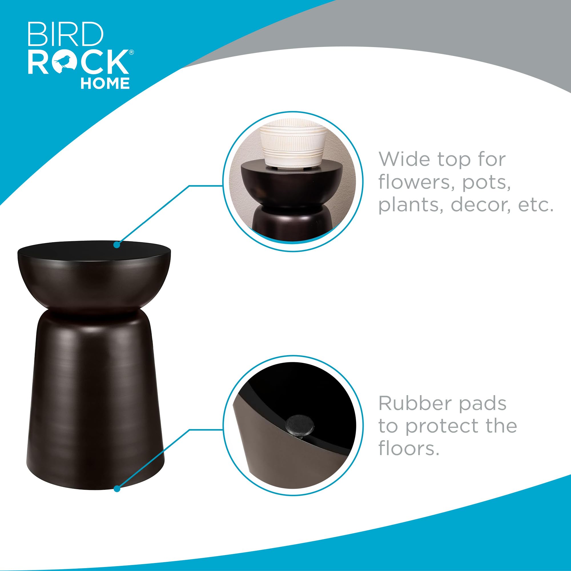 BIRDROCK HOME Metal Decorative Garden Stool and Outdoor Accent Side Table - Modern Industrial Round End Table for Home Furniture, Porch, Patio Decor, Garden, Deck - Dark Antique Bronze, 14" H x 14" D | Decorative Garden Stool, Modern Industrial Round End