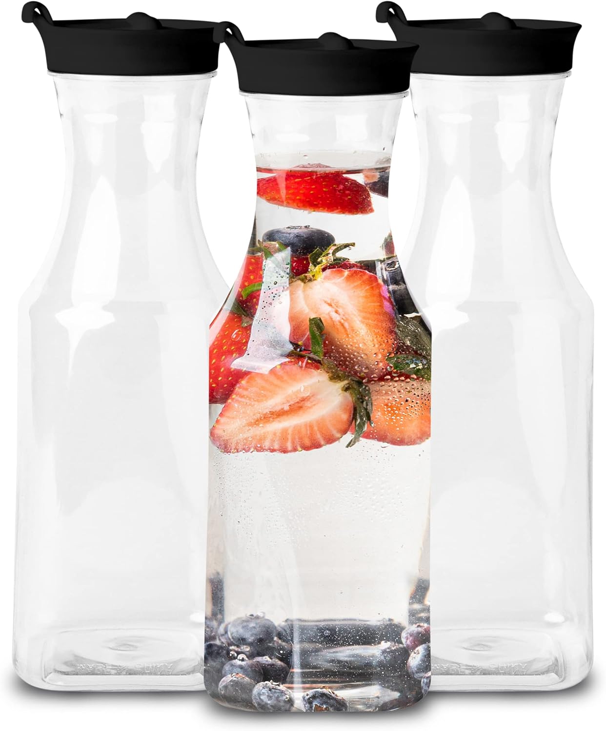 Party Bargains 34 Oz. Water Carafe with Flip Tab Lids [3