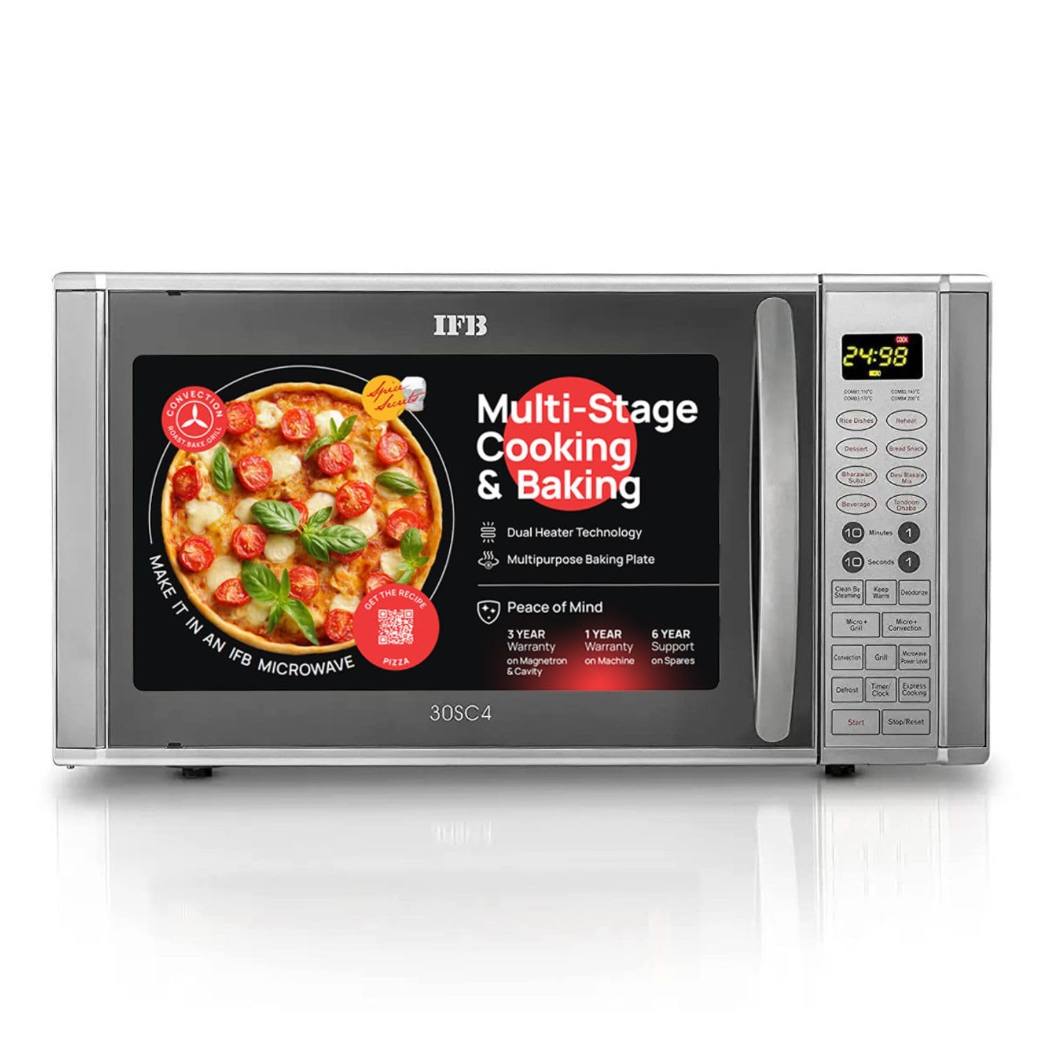 IFB 30 L Convection Microwave Oven (30SC4, Metallic Silver), STANDARD
