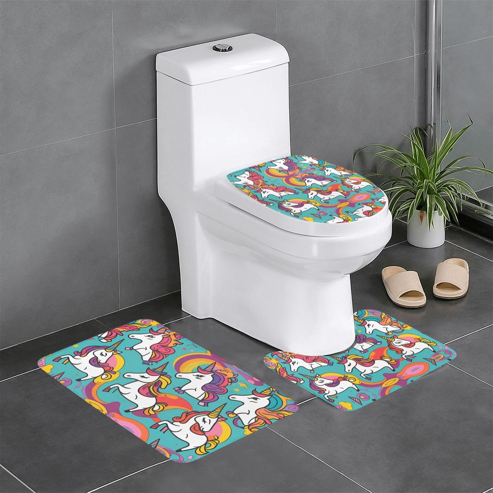 Tapis de salle de bain licornes antidérapants pour une pièce colorée