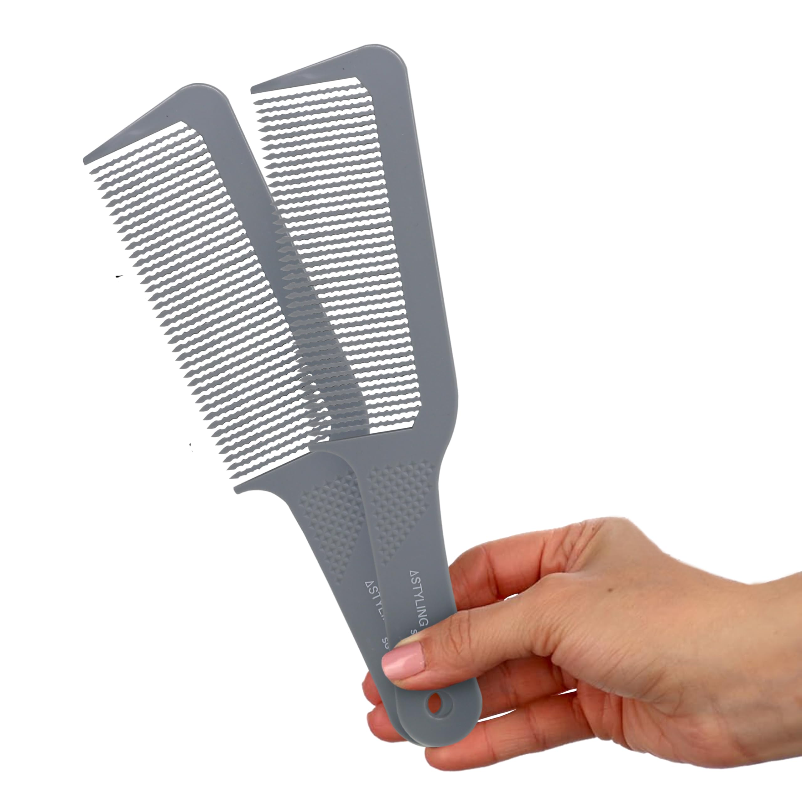 Styling Gear 401 XL Barber Comb Flattops Clipper Comb Hair Cutting Wavy Teeth Wide Teeth Barber Combs Flat Top 2 Pieces. (Gray)