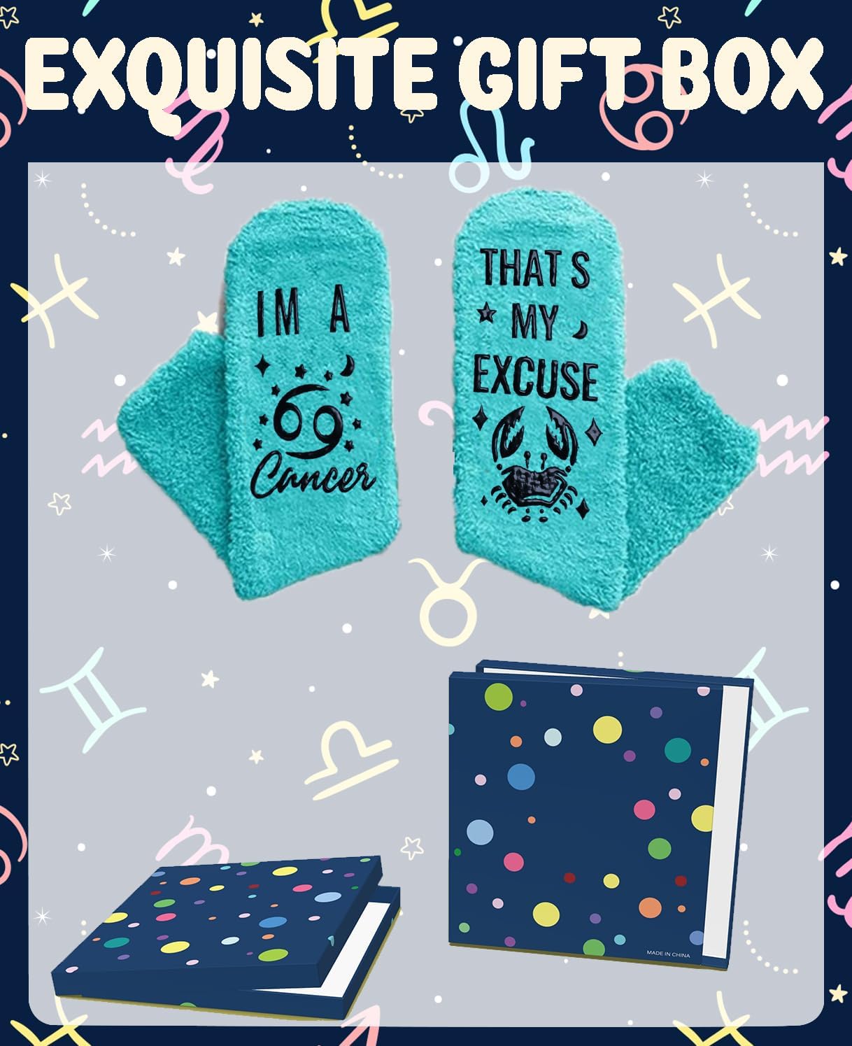 Zodiac Birthday Gifts, Astrology Constellation Horoscope Fuzzy Space Galaxy Socks for Women Teen Girls - Image 3