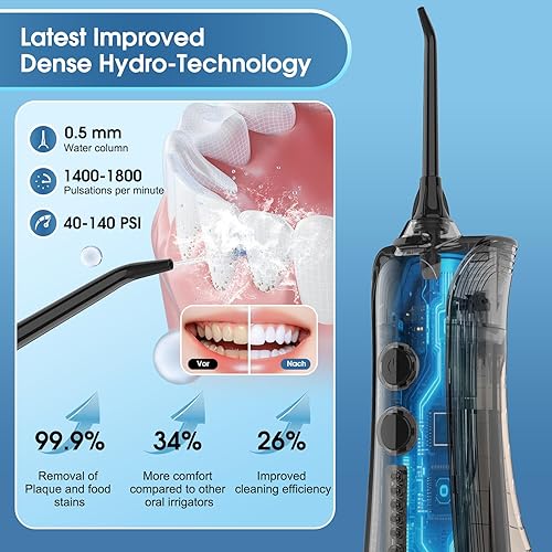 Miniatura 3 de Leominor Irrigador dental de agua  5 modos de irrigador oral portátil inalámbrico, IPX7 impermeable, limpiador de dientes recargable, tanque