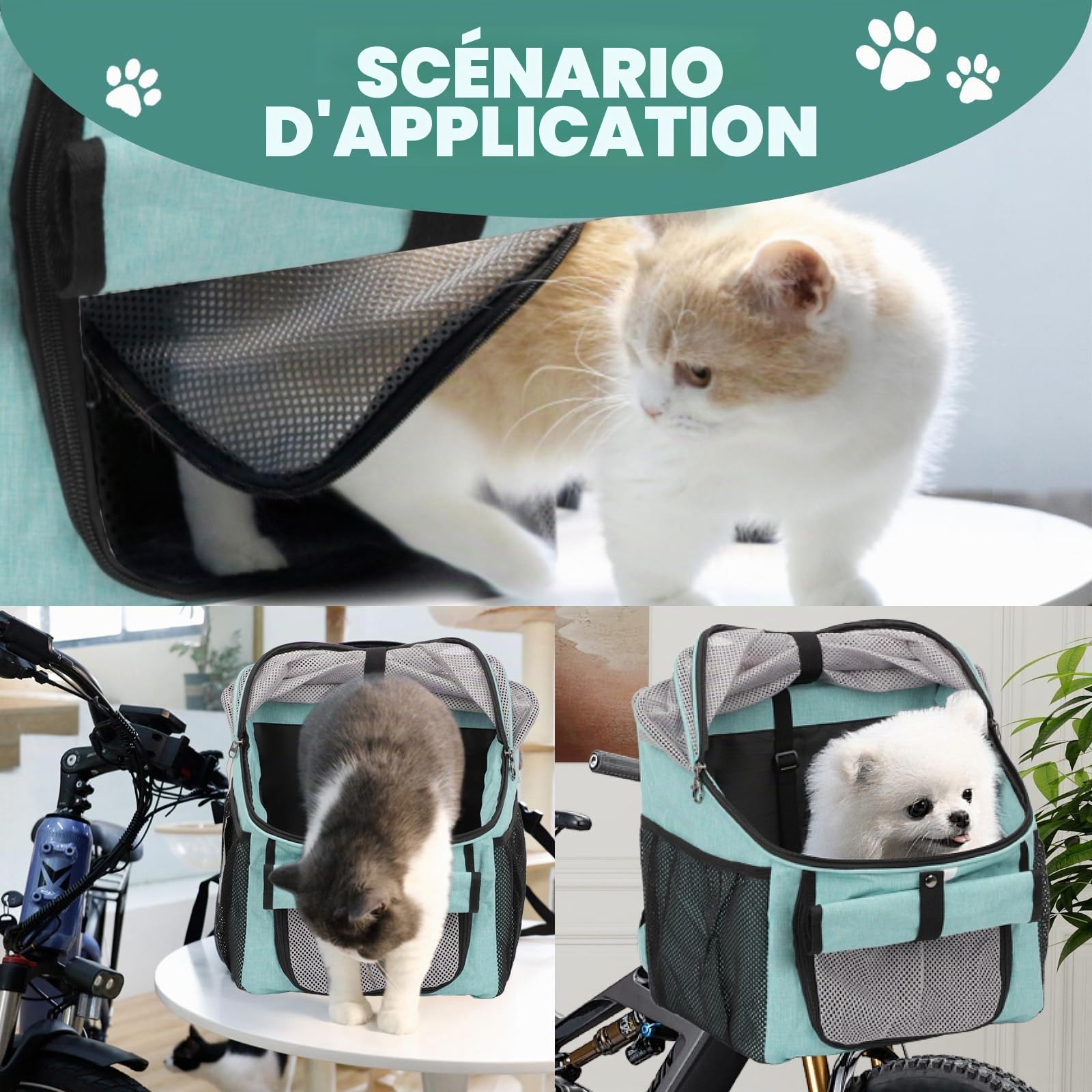 Panier de vélo pliable étanche pour animaux de compagnie bleu