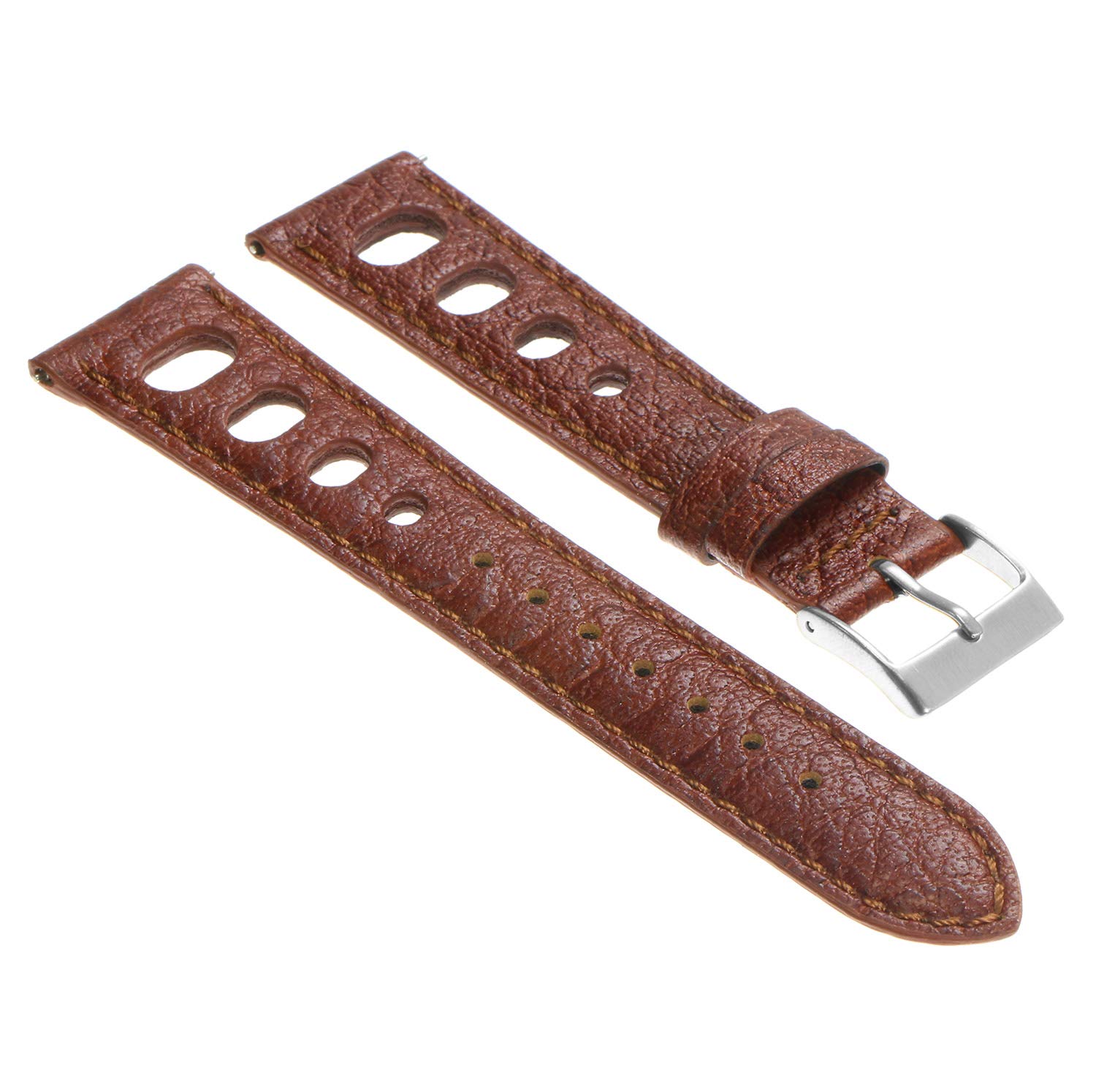 DASSARI Vintage Leather Rally Quick Release Watch Band Strap - Brown - 18mm