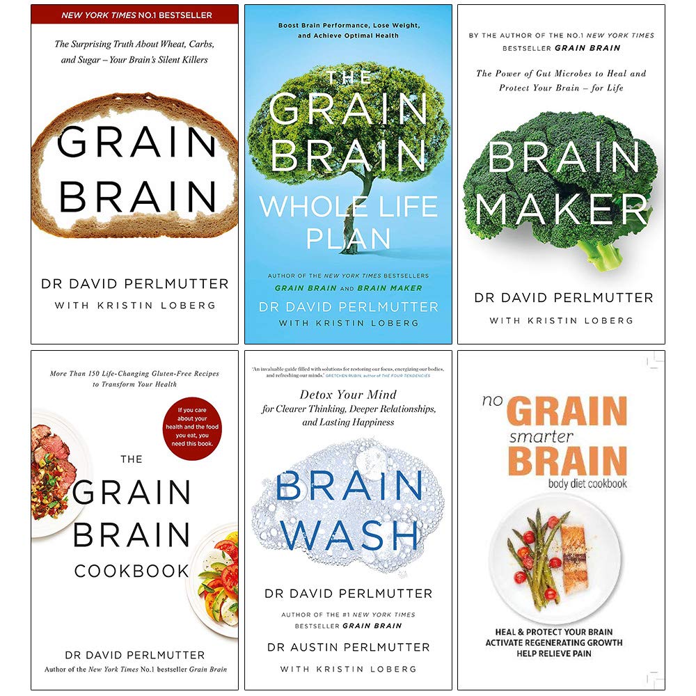 David Perlmutter 6 Books Collection Set (Grain Brain, The Grain Brain Whole Life Plan, Brain Maker, Grain Brain Cookbook, Brain Wash & No Grain Smarter Brain Body Diet Cookbook)