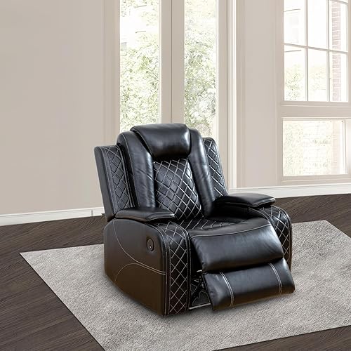 GEBADOL Power Leather Recliner Chair with LED Lights,Leather Chair,Living Room Furniture Sets with USB Port(Black Reclining Chair /1 Piece)