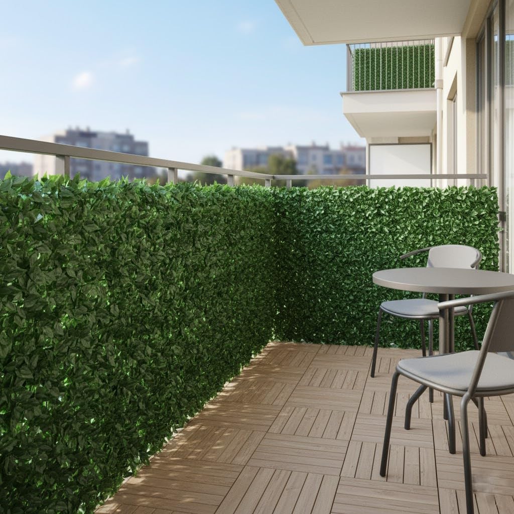 Bricozone Siepe Artificiale Edera Verde In Fibra Di Poliestere E Pvc Resistente Ai Raggi Uv Frangivista Decorativa Da Esterno E Interno Per Balcone Terrazzo Recinzione Giardino (1 x 3 metri)