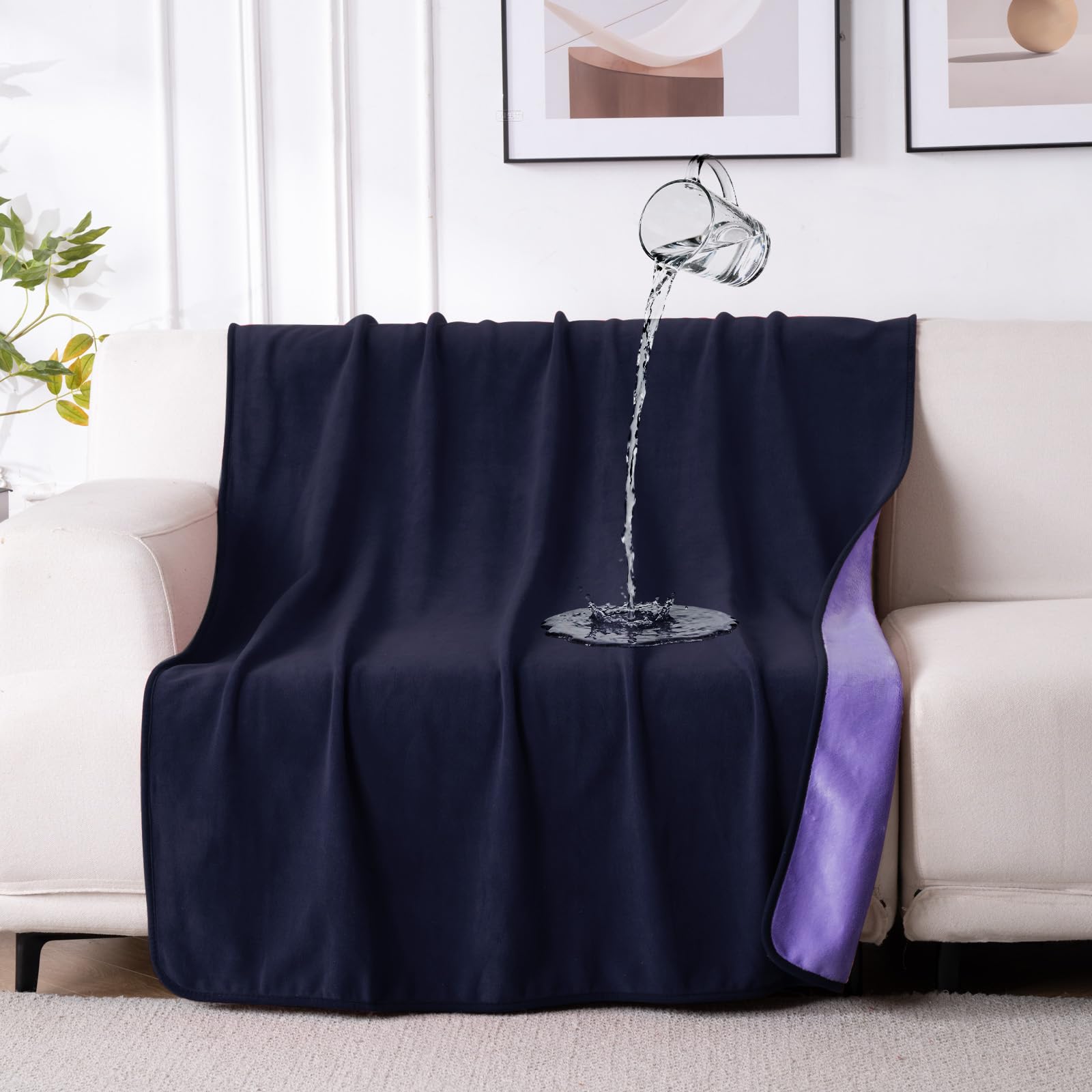 Qiyi Dark Purple/Light Purple Waterproof Blanket For Bed Couch Sofa, Small Washable Reversible Flannel Throw, Leakproof Spill-Proof Mattress & Furniture Protector For Pets Dogs Cats, 102X153cm, Dk Purple/Lt Purple