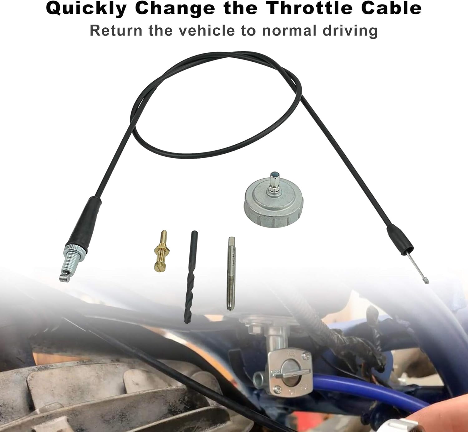 Throttle Cable Kit, Fits for Yamaha Blaster 200 1988-2006, Removal Eliminator Kit Including Throttle Cable Cap Idle Screw, Replace 2XJ-26311-01-00