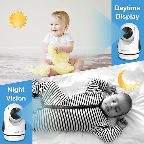 Miniatura 5 de HelloBaby Monitor de video para bebés con 2 cámaras y pantalla dividida de 5 pulgadas, cámaras de control remoto con visión nocturna y monitoreo de