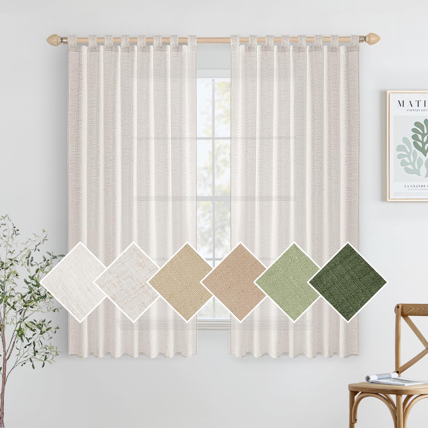 Woaboy Cortinas Cortas de Lino Visillo Translúcido Cortinas Dormitorio Modernas Decorativas para Ventana Salón Habitación 2 Piezas 140x175cm Blanco Blanqueado