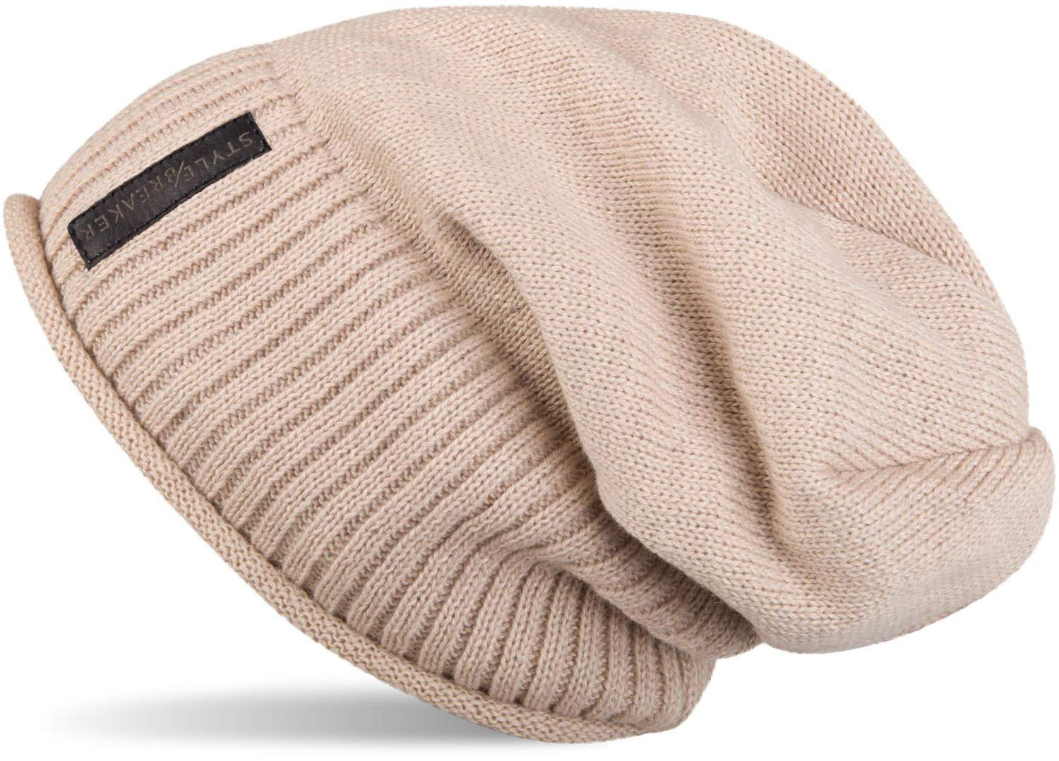 styleBREAKER Warming fine Knit Slouch Beanie with an Ultra Soft Fleece Lining, Unisex 04024065, Colour:Beige