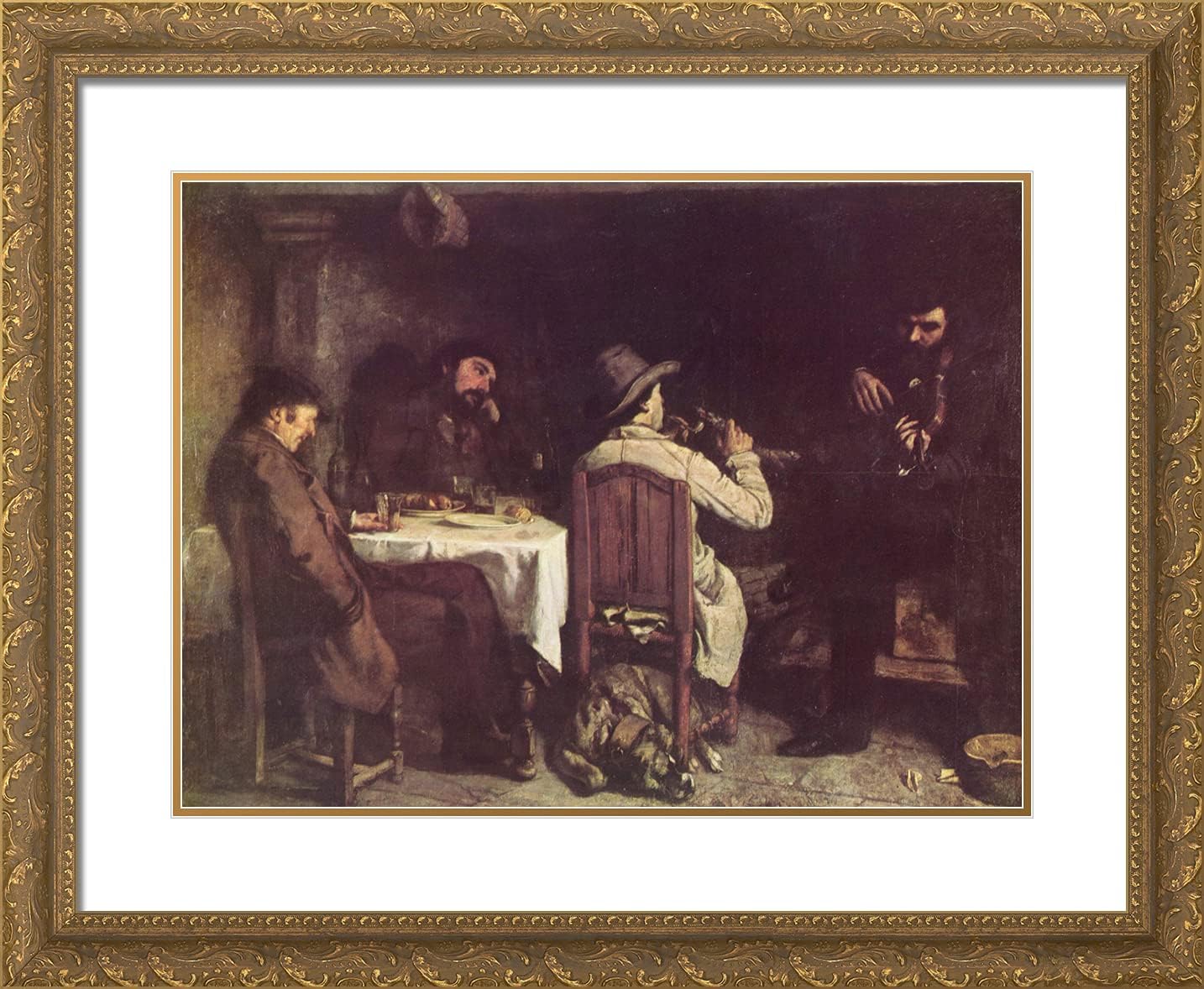 ArtDirect Courbet, Gustave 24x20 Black Ornate Framed Art Print with Double Matting Titled: After Dinner at Ornans