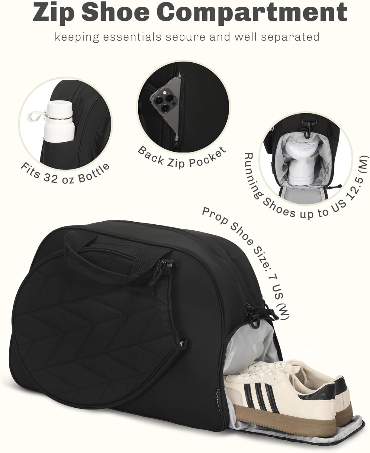 Hynes Eagle Pickleball Bag Tennis Gym Bag for Women Holds 2 Rackets with Shoe Compartment & Wet Pocket Sport Duffle Bag 17 inches Laptop Overnight Weekender - Image 5