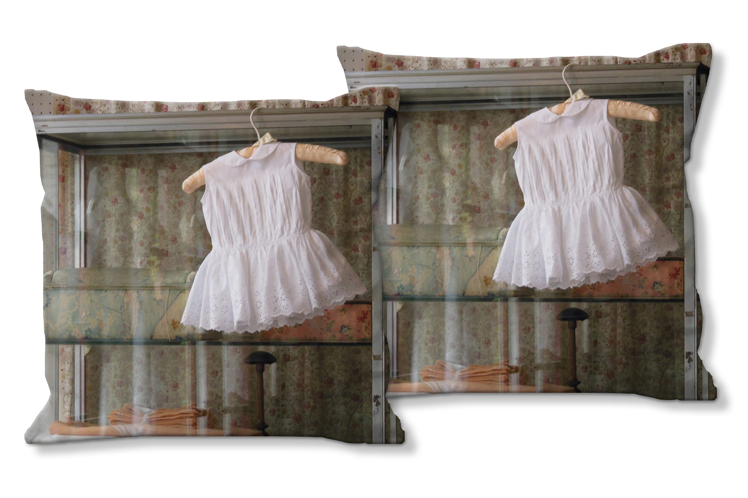 Romantik -Foto-Kissen-Hülle Set (2 STK.) 40 x 40 cm | Kissen-Bezüge - passend zu Wandbild - Deko-Kissen - Kleid Kind Flohmarkt Paris