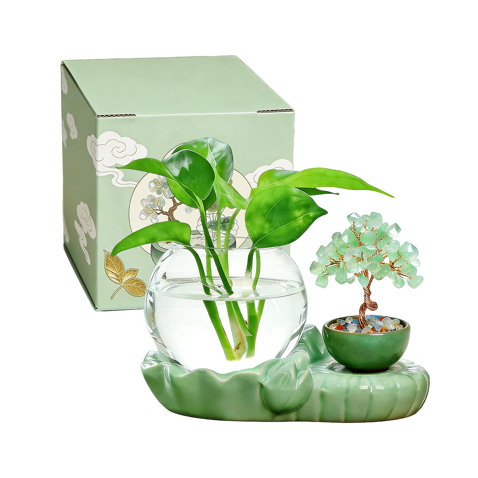 Elegant Bulb-Shaped Glass Vases Hydroponic Plant Station with Crystal Bonsai