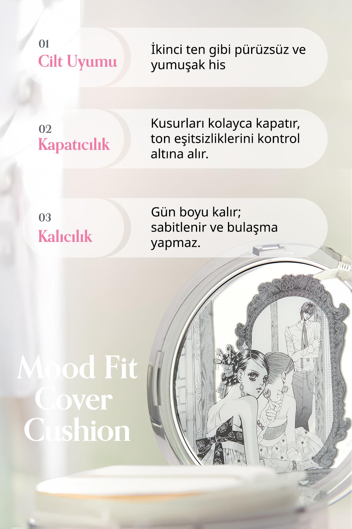 Peripera Yarı Mat Bitişli Filtre Etkili Cushion Mood Fit Cover Cushion SPF50+ PA++++(03 Natural Fit)