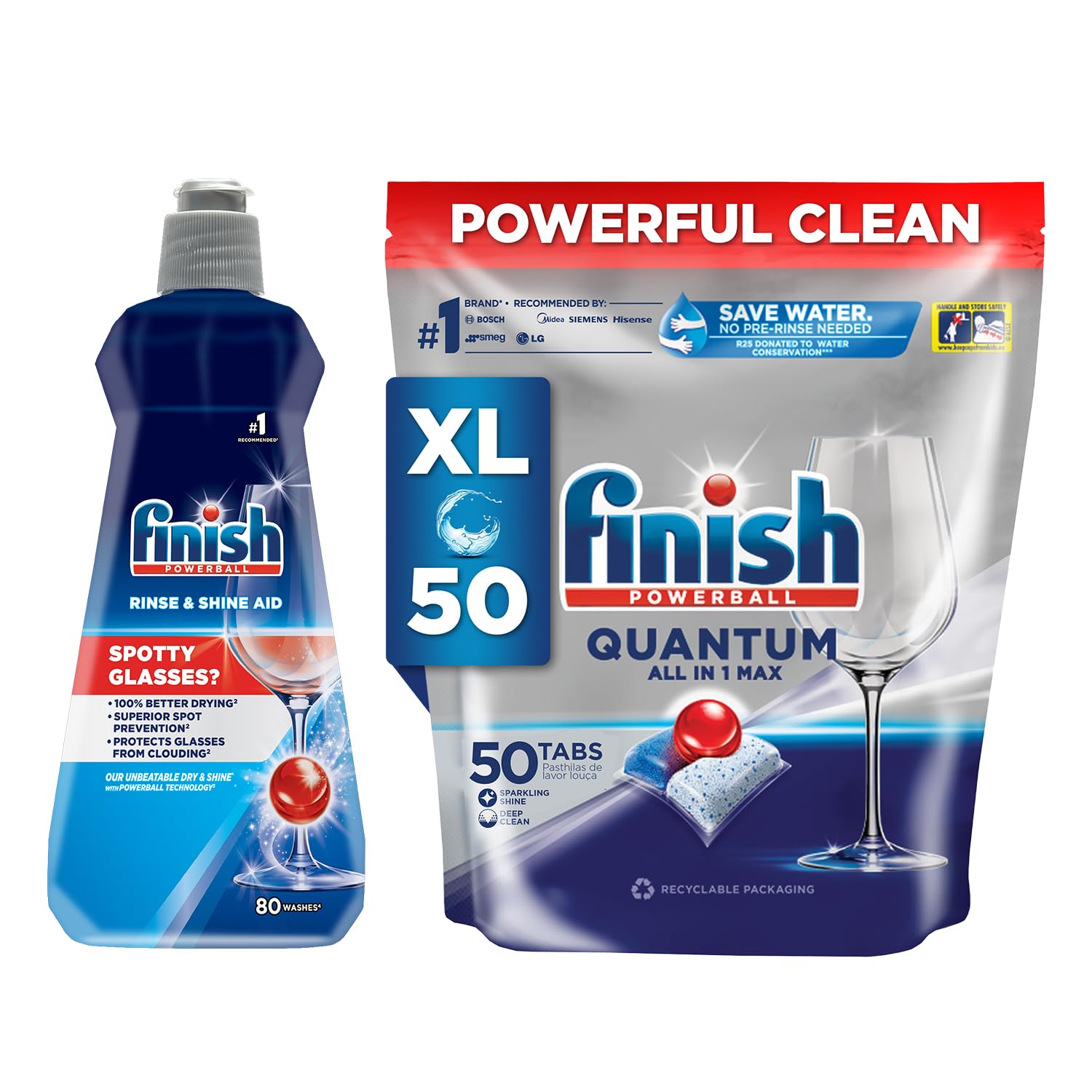 Sponsored Ad - Finish 50 Tablets, Powerball Quantum All in 1 Max Dishwasher Tabs + Rinse Aid Liquid 400 ml, Shine & Dry | World's #1 Recommended Dishwashing Brand