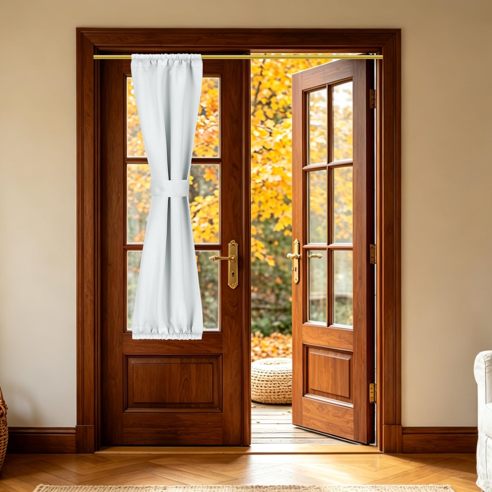 sourcing map 1 PC French Door Curtain, 30.5x102 cm Blackout Thermal Insulated Energy Saving Drape Polyester Rod Pocket Curtains & Drapes for Kitchen Front Door Window Treatments, Natural