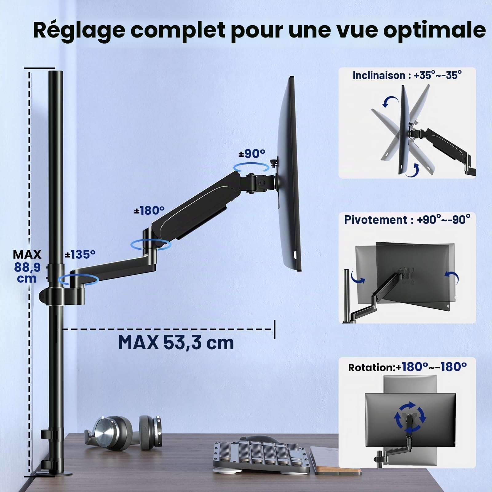 PUTORSEN Support Ecran PC, Bras Ecran pour Écran LCD/LED 17-32 Pouces (88.7cm de Altura Ajustable), Charge maximale 9kg, VESA 75/100