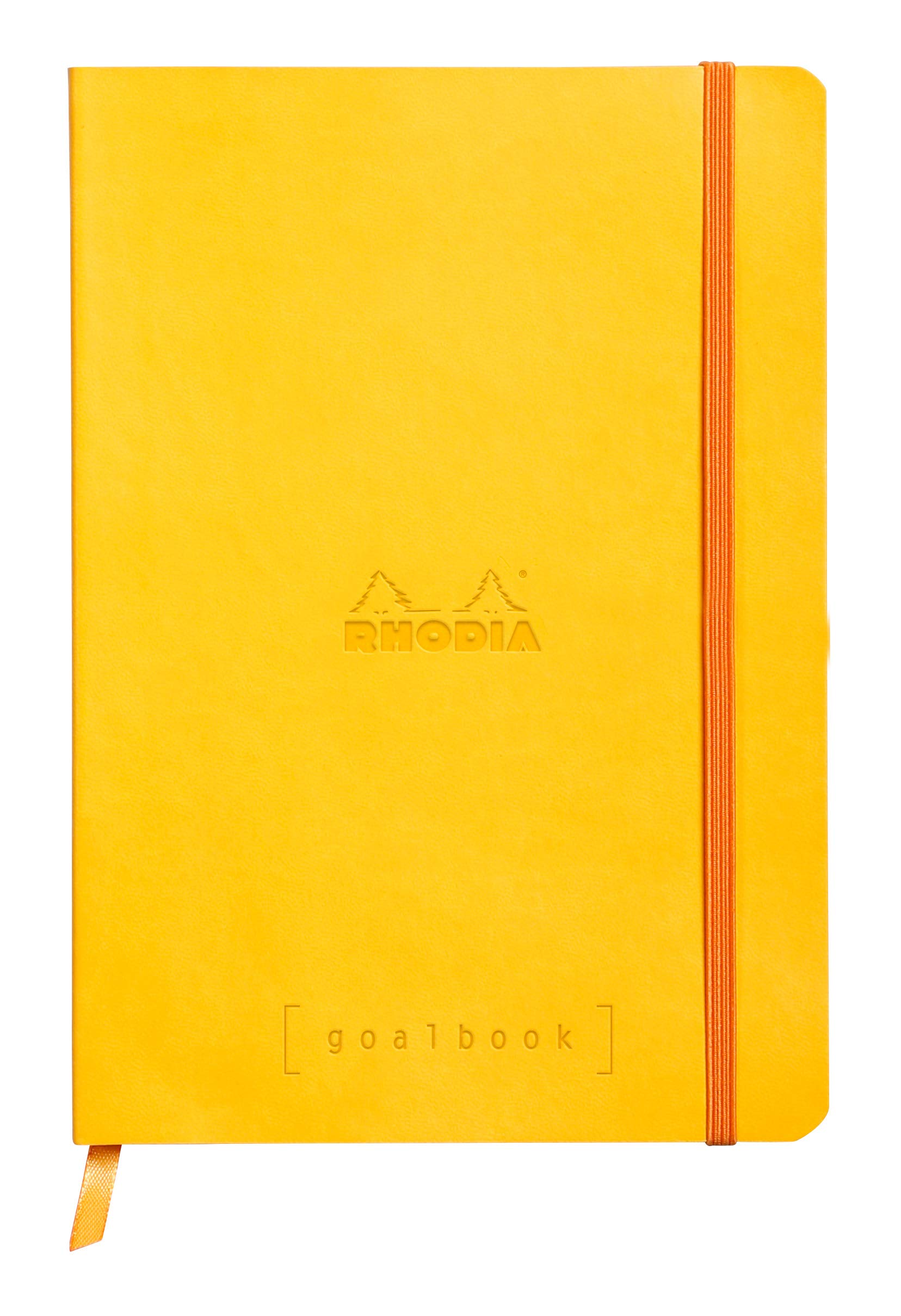 RHODIA 117756C - Carnet Souple Goalbook Jonquille - A5 14,8 x 21 cm - Pointillés Dot - 240 pages - Papier Clairefontaine Ivoire 90 g/m² - 2 Rubans, Fermeture Élastique - Simili Cuir